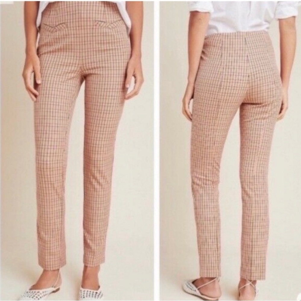 Anthropologie Essential Slim Plaid Pants Size 6 High Rise Academia Work Office